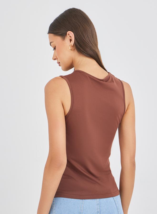 Styli Sleeveless Ruched Detail Round Neck Knit Top - Image 5